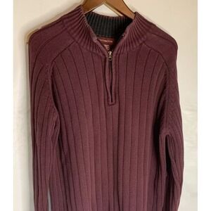 COVINGTON Ribbed Cotton LS Mock Neck 1/4 Zip Pullover Sweater Maroon Men's LG